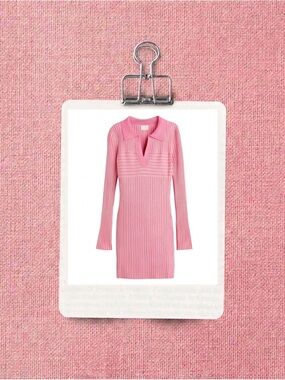 Elegant Pink Ribbed Knit Dress